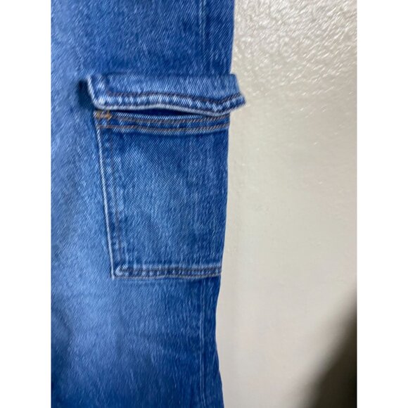 Express Women's Blue Straight Ankle Cargo Jeans Size 12 Long Y2K 90s Utility - Picture 14 of 16